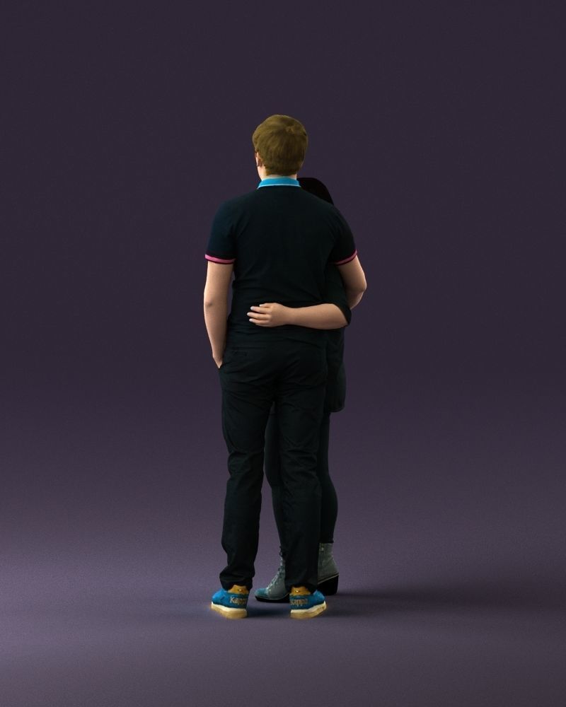 000985 Man in dark blue hug asian woman 3D Print Ready 3D print model_19