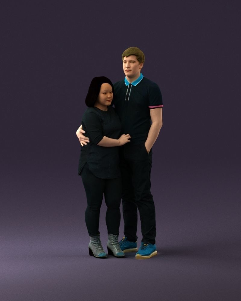 000985 Man in dark blue hug asian woman 3D Print Ready 3D print model_12