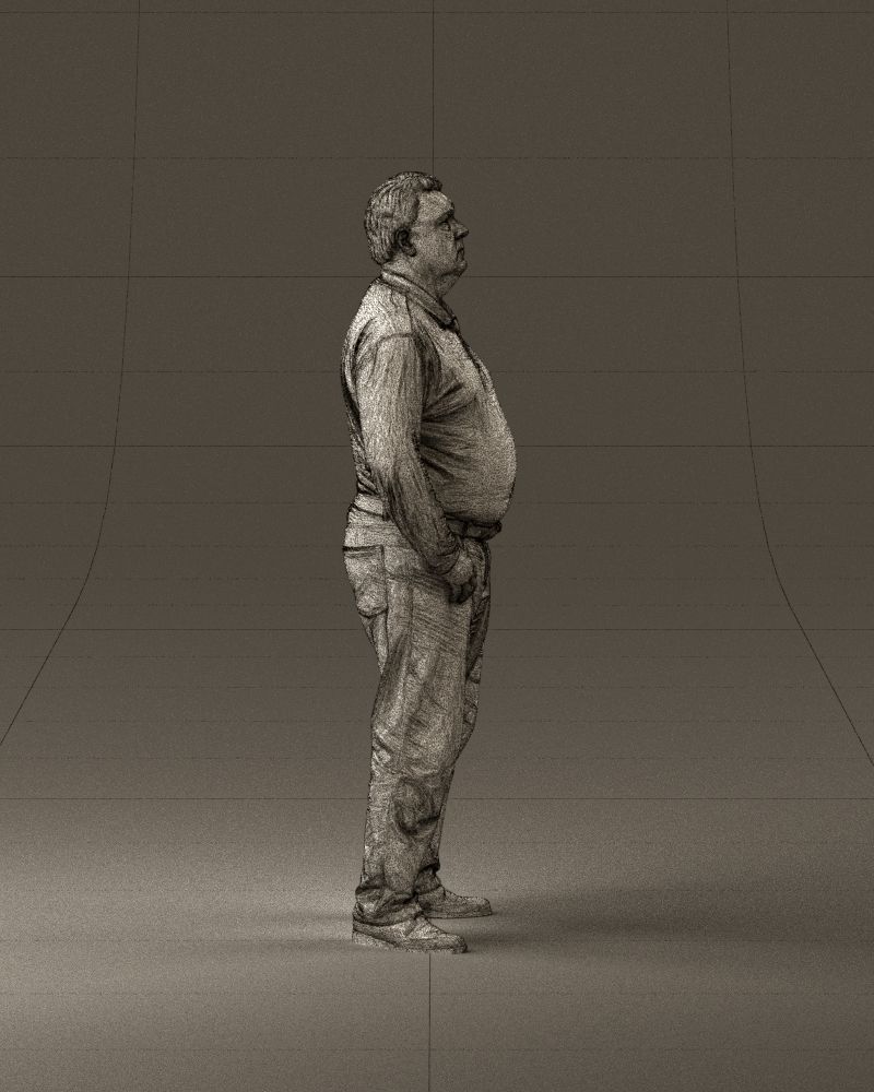 000986 Fat man in striped khaki polo 3D model_28
