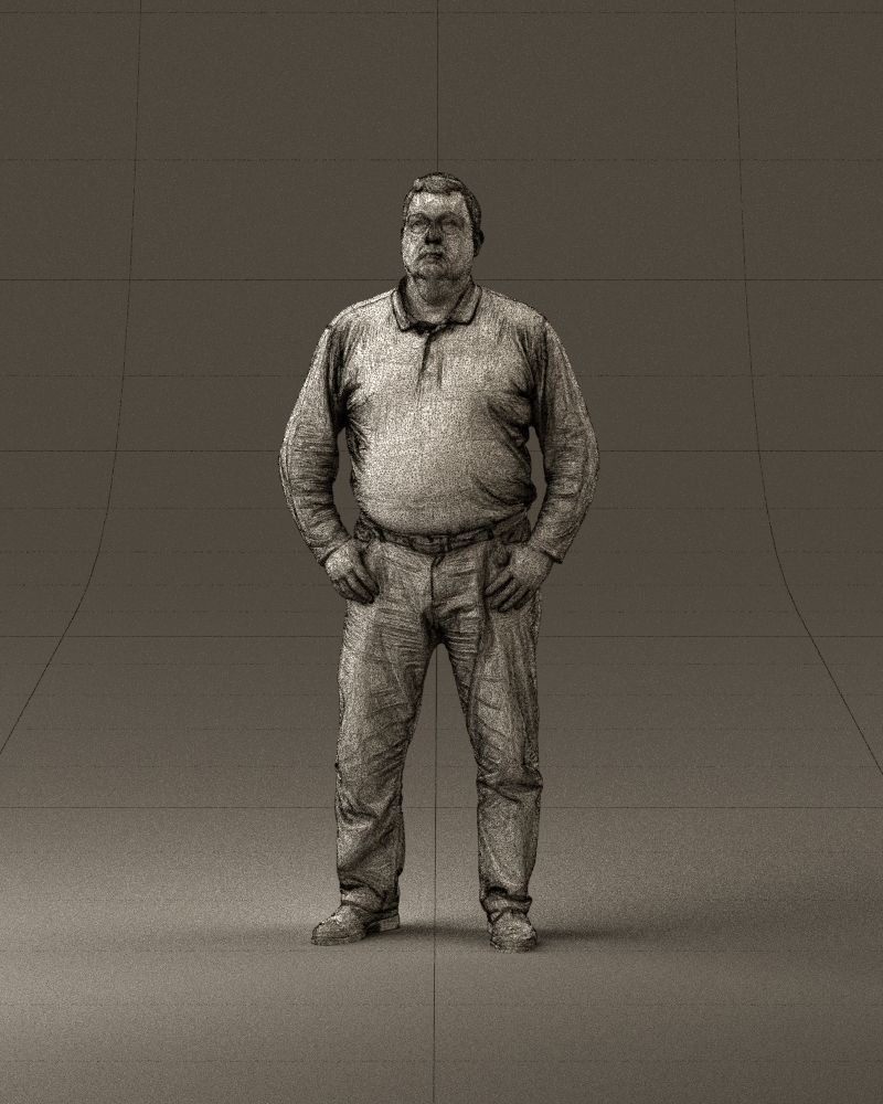 000986 Fat man in striped khaki polo 3D model_24