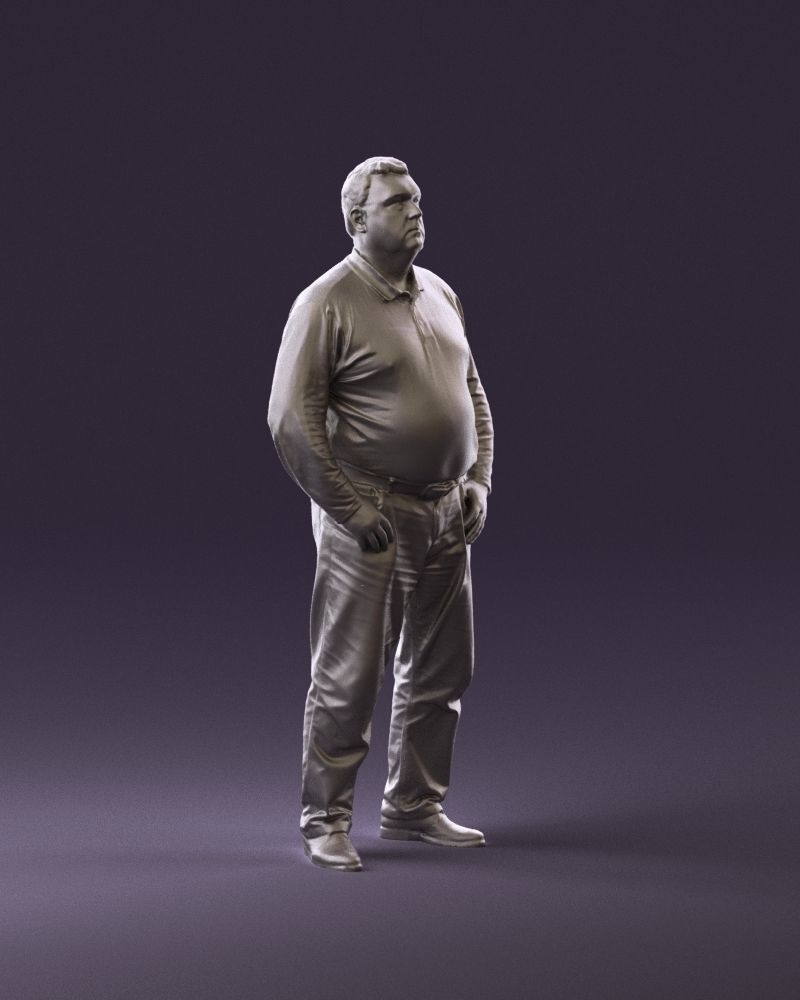 000986 Fat man in striped khaki polo 3D model_15
