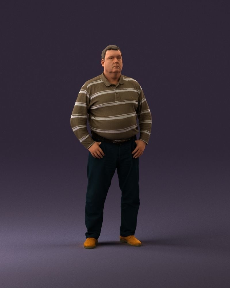 000986 Fat man in striped khaki polo 3D model_2