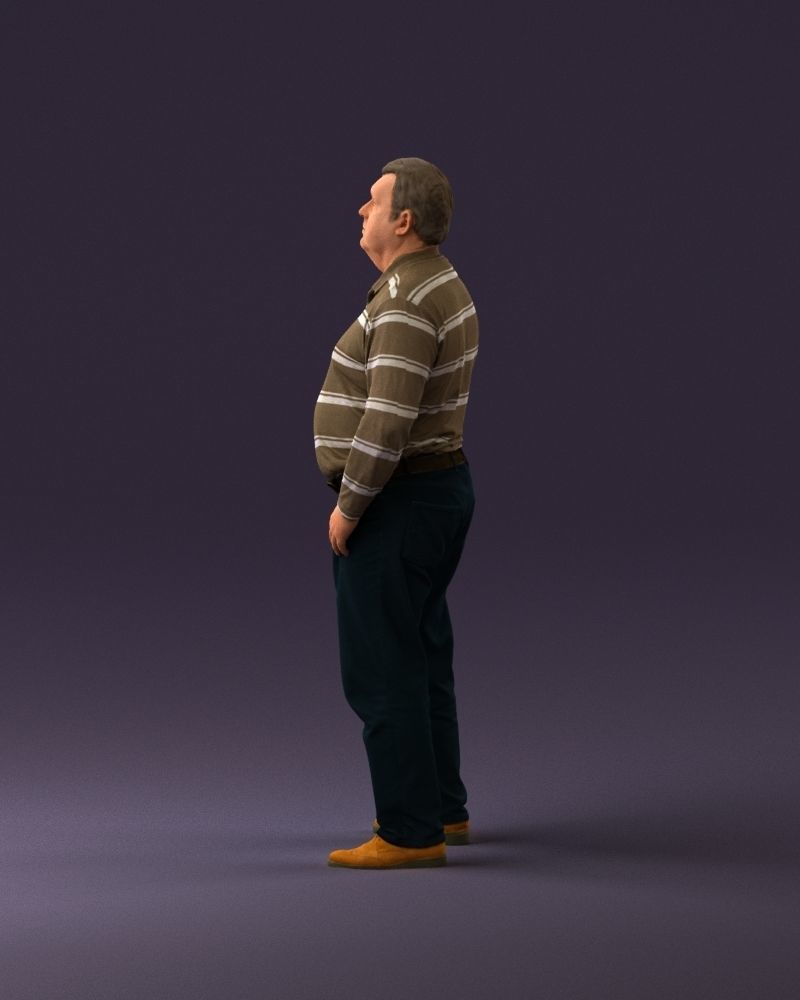 000986 Fat man in striped khaki polo 3D model_8