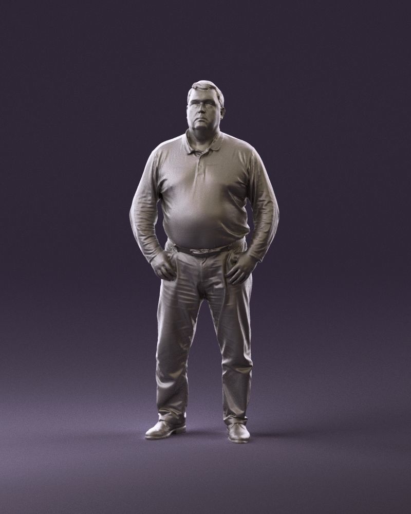 000986 Fat man in striped khaki polo 3D model_12