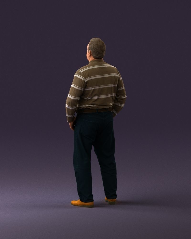 000986 Fat man in striped khaki polo 3D model_7