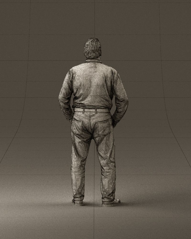 000986 Fat man in striped khaki polo 3D model_30