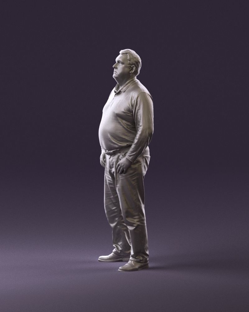 000986 Fat man in striped khaki polo 3D model_21