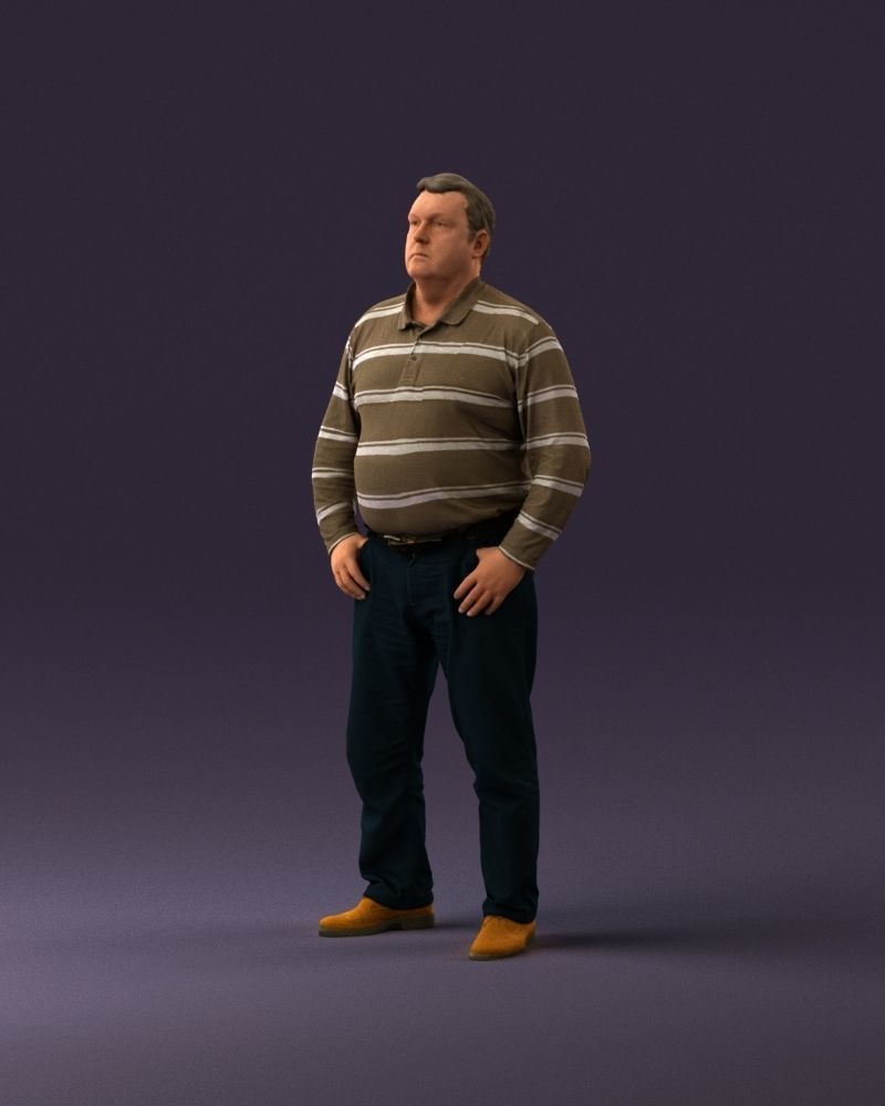 000986 Fat man in striped khaki polo 3D model_10