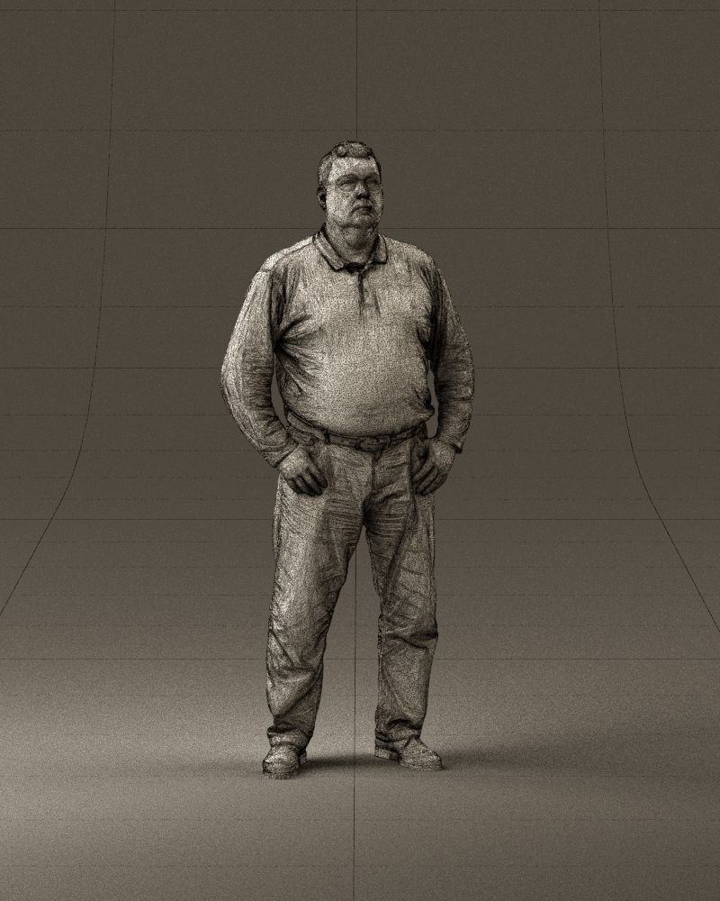 000986 Fat man in striped khaki polo 3D model_26
