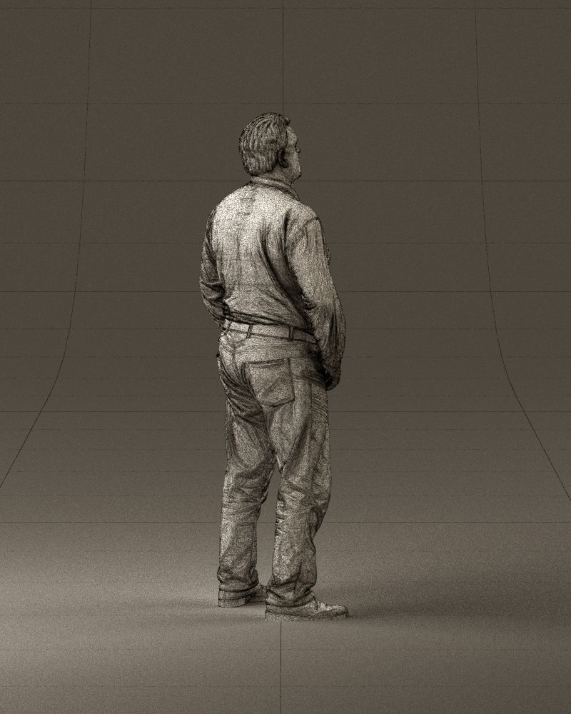 000986 Fat man in striped khaki polo 3D model_29