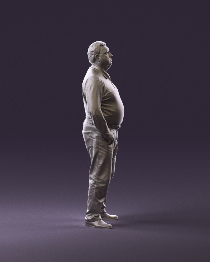 000986 Fat man in striped khaki polo 3D model_16