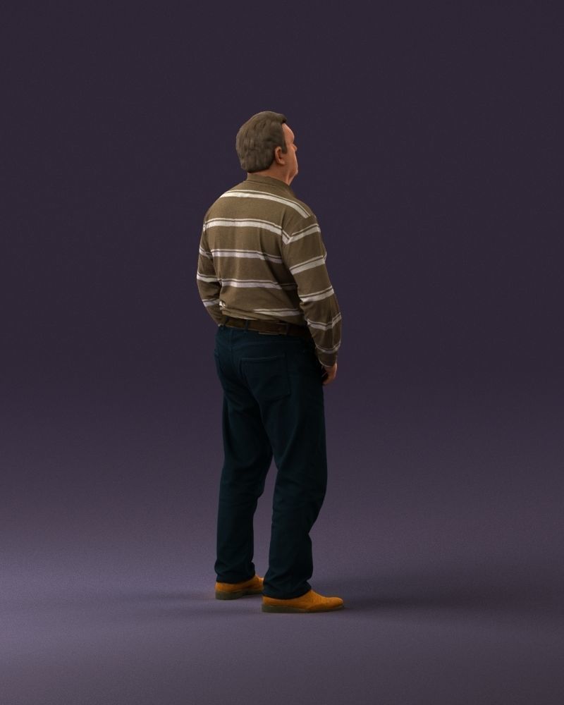 000986 Fat man in striped khaki polo 3D model_5