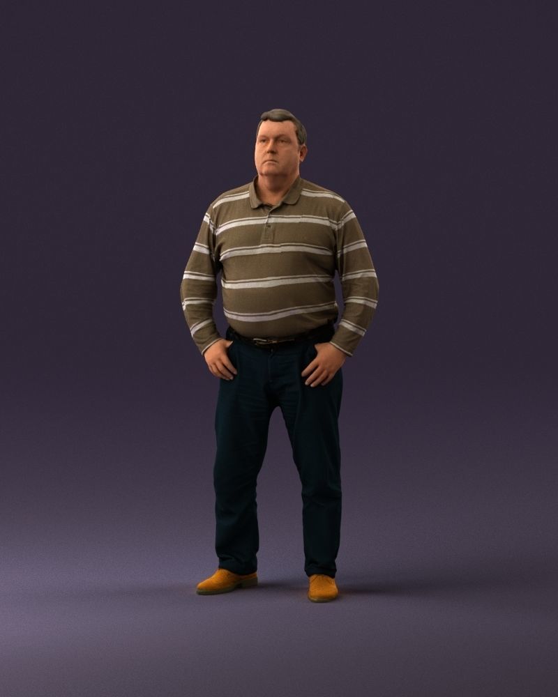 000986 Fat man in striped khaki polo 3D Print Ready 3D print model_23