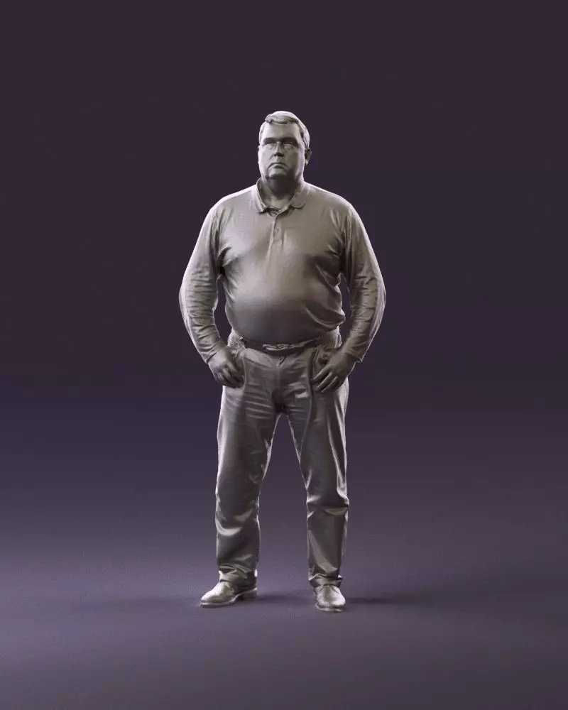 000986 Fat man in striped khaki polo 3D Print Ready 3D print model_0