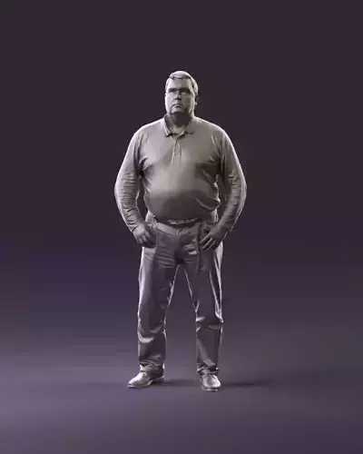 000986 Fat man in striped khaki polo 3D Print Ready