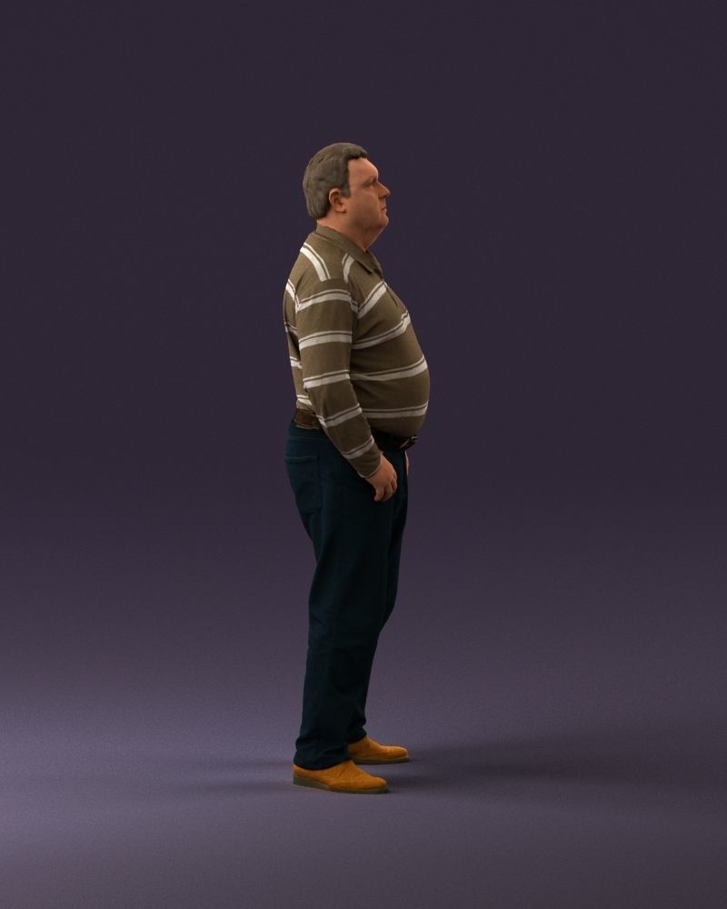 000986 Fat man in striped khaki polo 3D Print Ready 3D print model_16