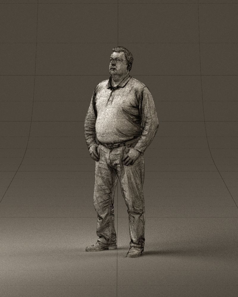 000986 Fat man in striped khaki polo 3D Print Ready 3D print model_34