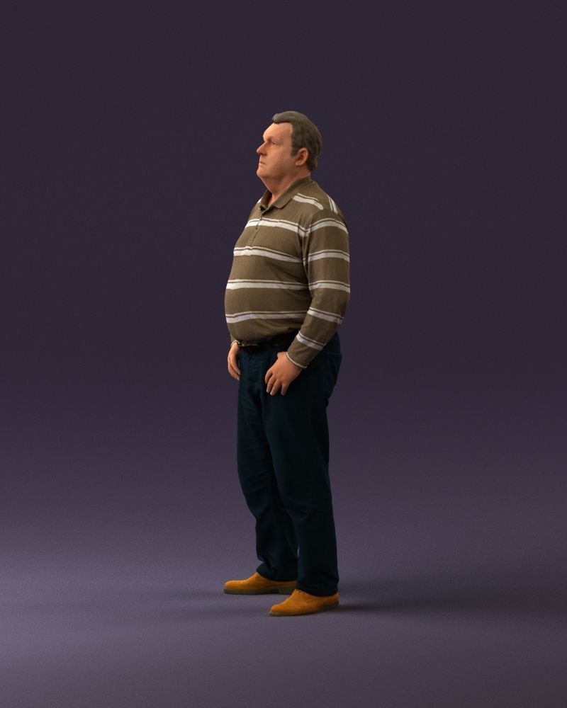 000986 Fat man in striped khaki polo 3D Print Ready 3D print model_21