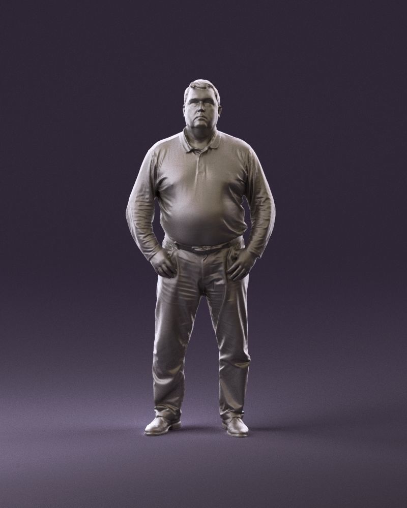 000986 Fat man in striped khaki polo 3D Print Ready 3D print model_1