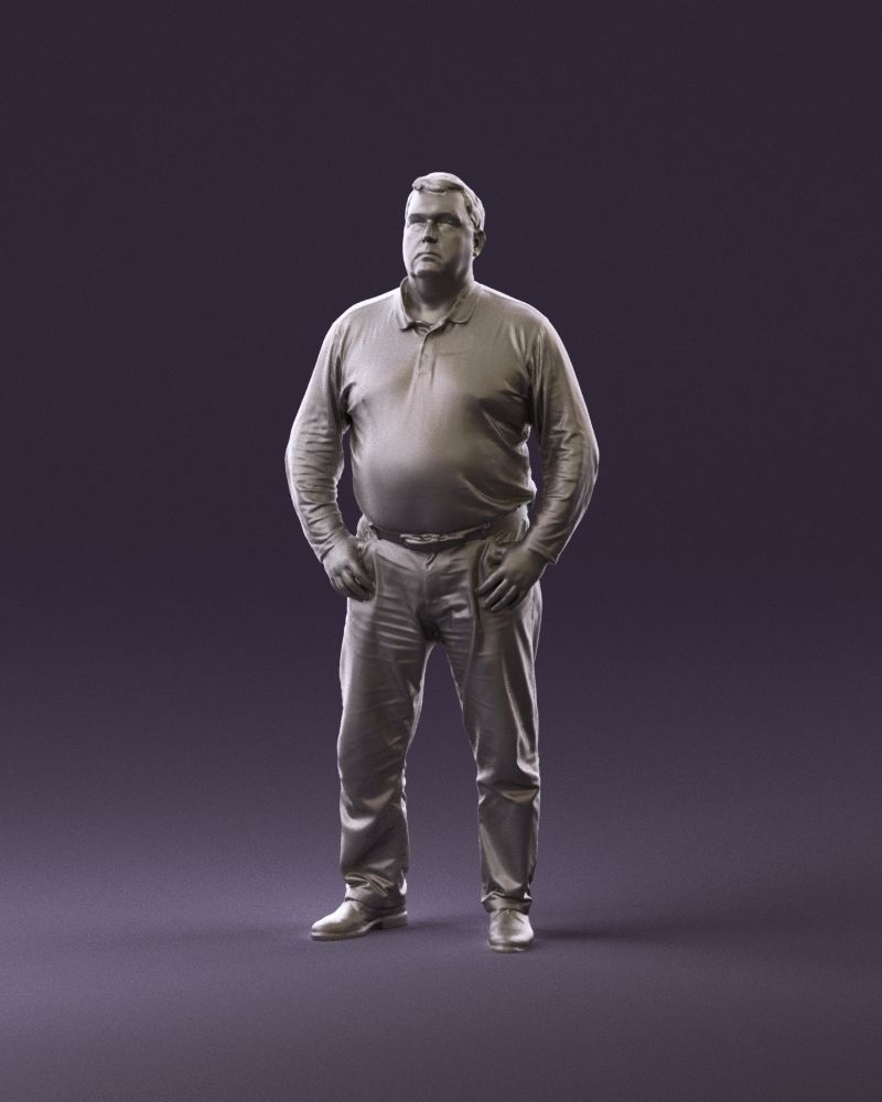 000986 Fat man in striped khaki polo 3D Print Ready 3D print model_11