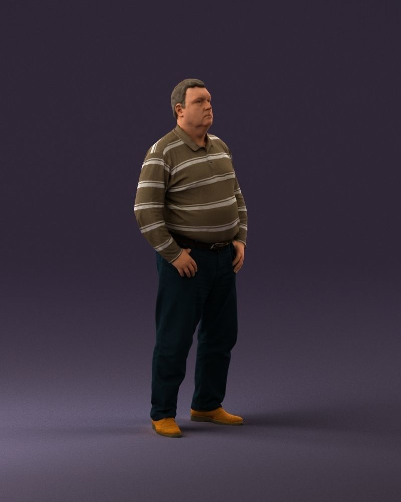 000986 Fat man in striped khaki polo 3D Print Ready 3D print model_15