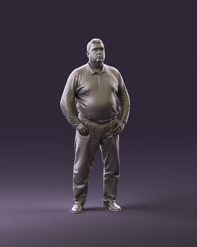 000986 Fat man in striped khaki polo 3D Print Ready 3D print model_2