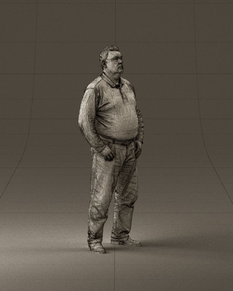 000986 Fat man in striped khaki polo 3D Print Ready 3D print model_27