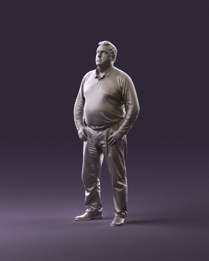 000986 Fat man in striped khaki polo 3D Print Ready 3D print model_10