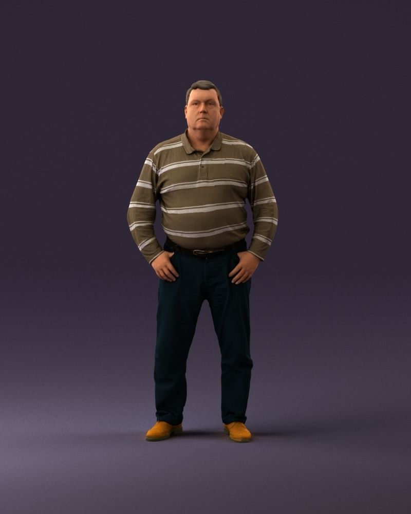 000986 Fat man in striped khaki polo 3D Print Ready 3D print model_13