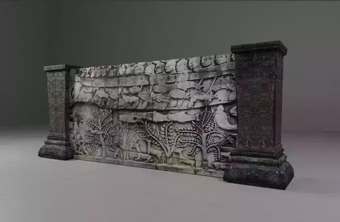 ancient temples architectures of wall in Cambodia 3D modeling