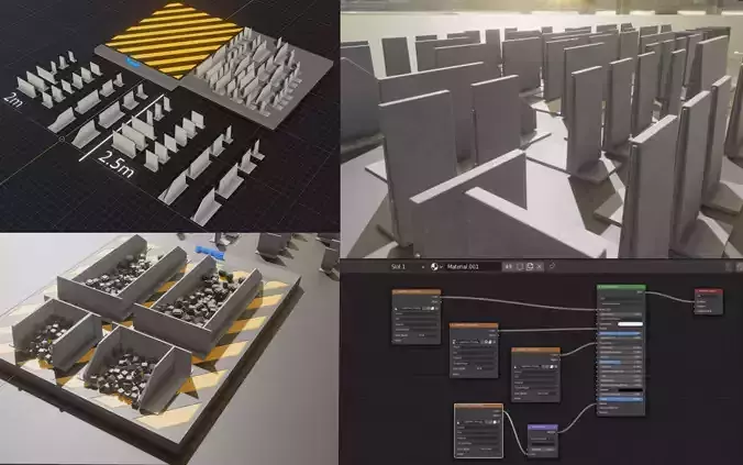 Concrete Storage Box Wall Components Construction Kit Low-poly 3D model