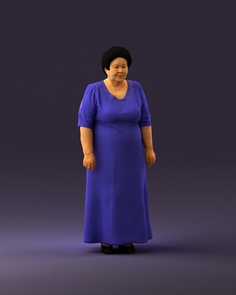 000989 Asian woman in age in purple dress 3D Print Ready 3D print model_14