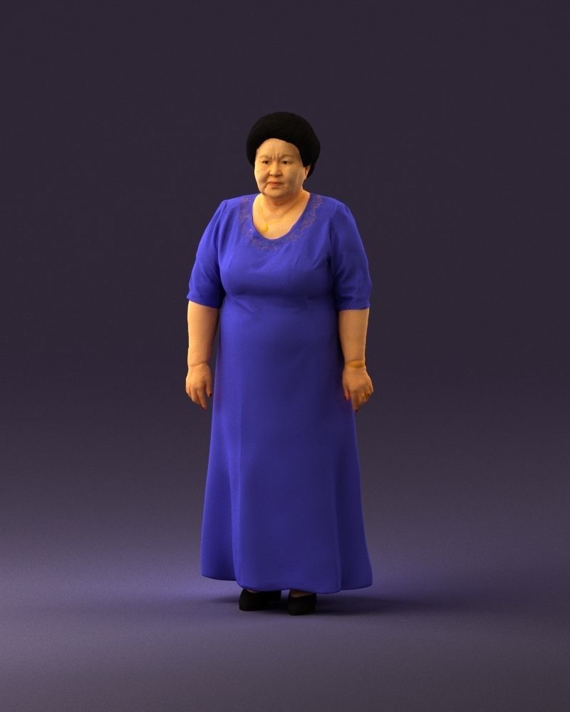 000989 Asian woman in age in purple dress 3D Print Ready 3D print model_23