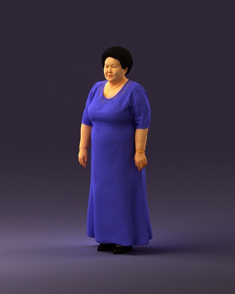 000989 Asian woman in age in purple dress 3D Print Ready 3D print model_22