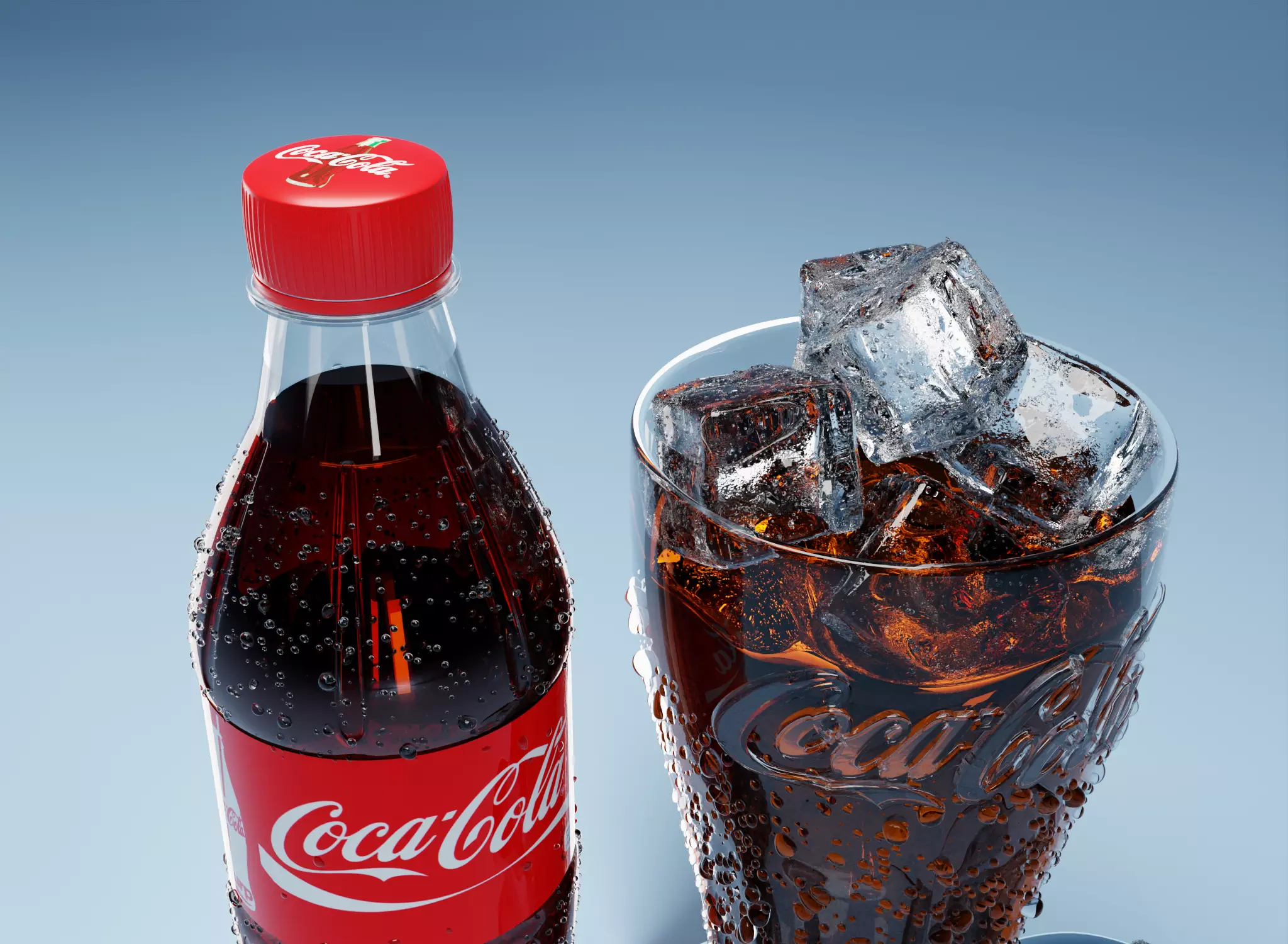 Coca Cola bottle and glass 3D model_0