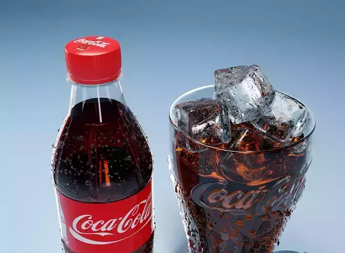 Coca Cola bottle and glass 3D model