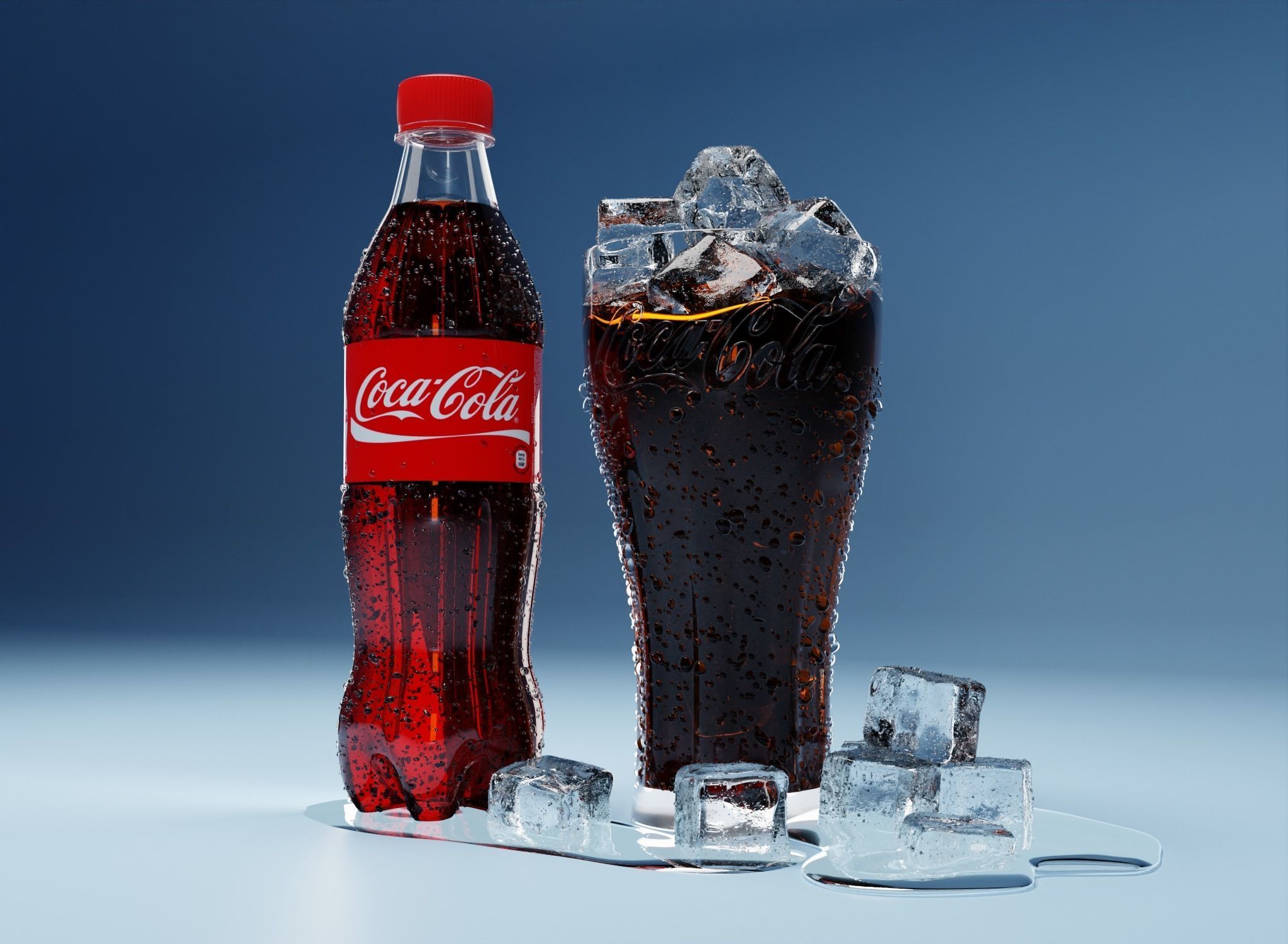 Coca Cola bottle and glass 3D model_1