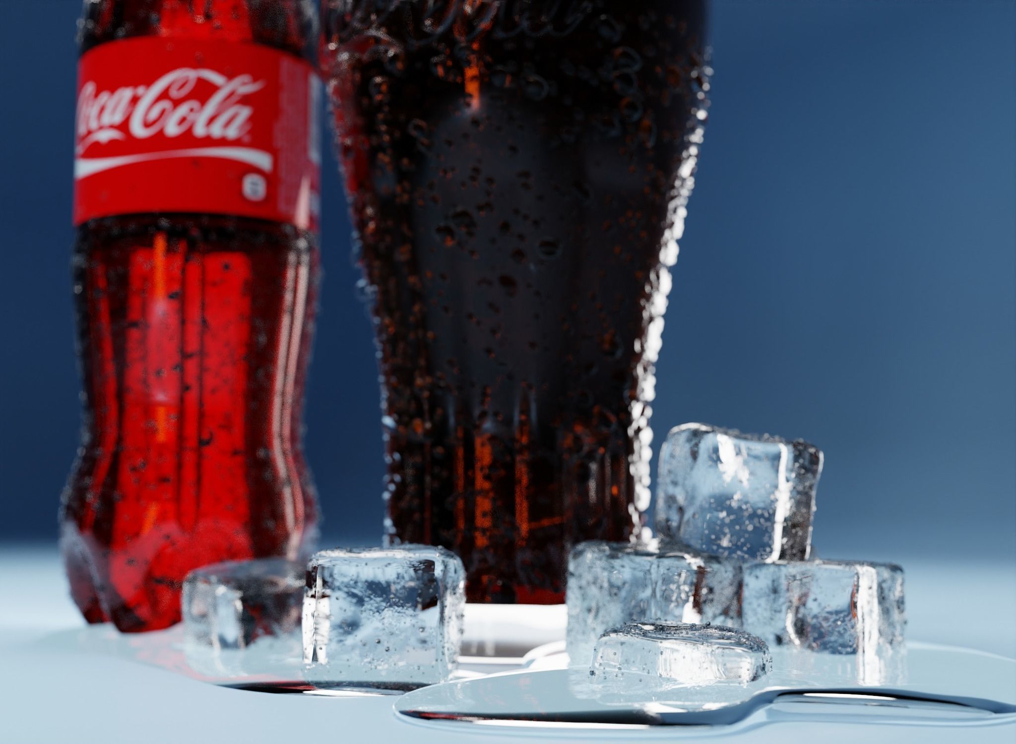 Coca Cola bottle and glass 3D model_2