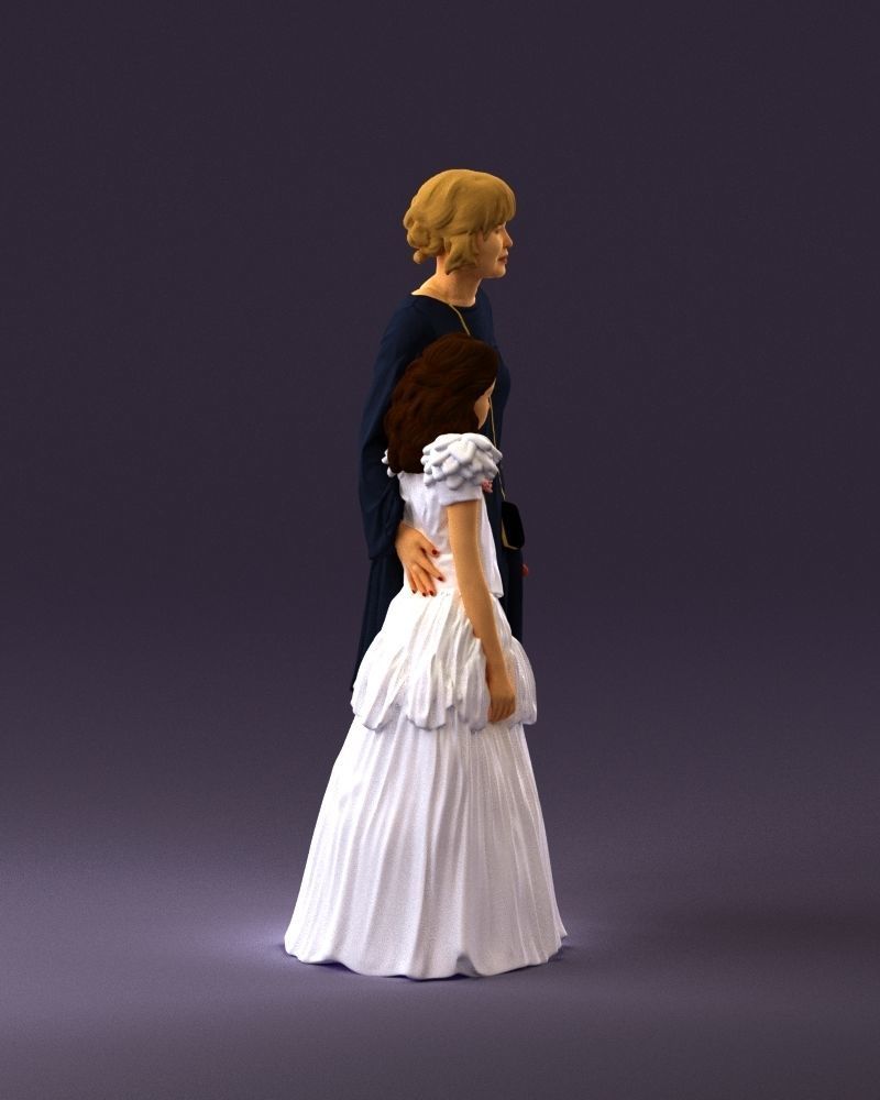 000990 Asian woman in blue girl in white dres3D Print Ready 3D print model_16