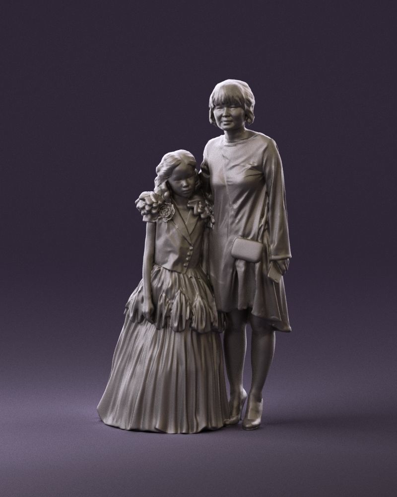 000990 Asian woman in blue girl in white dres3D Print Ready 3D print model_11