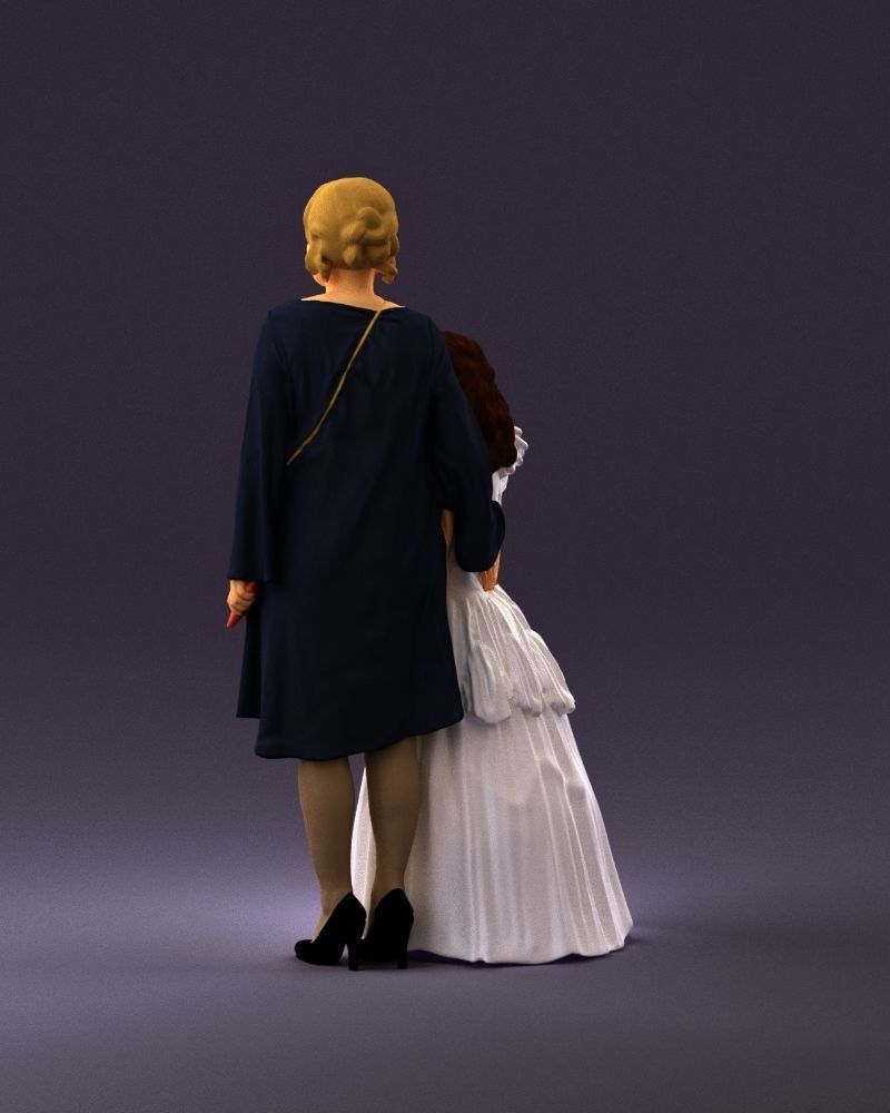 000990 Asian woman in blue girl in white dres3D Print Ready 3D print model_19