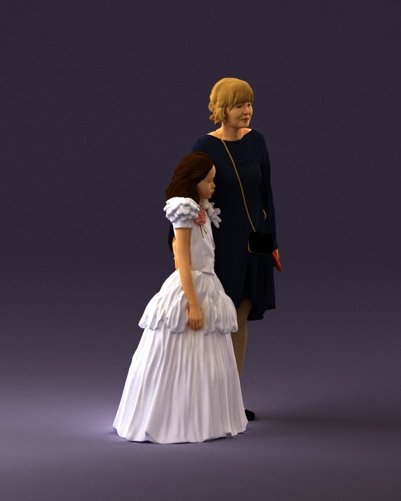 000990 Asian woman in blue girl in white dres3D Print Ready 3D print model_15