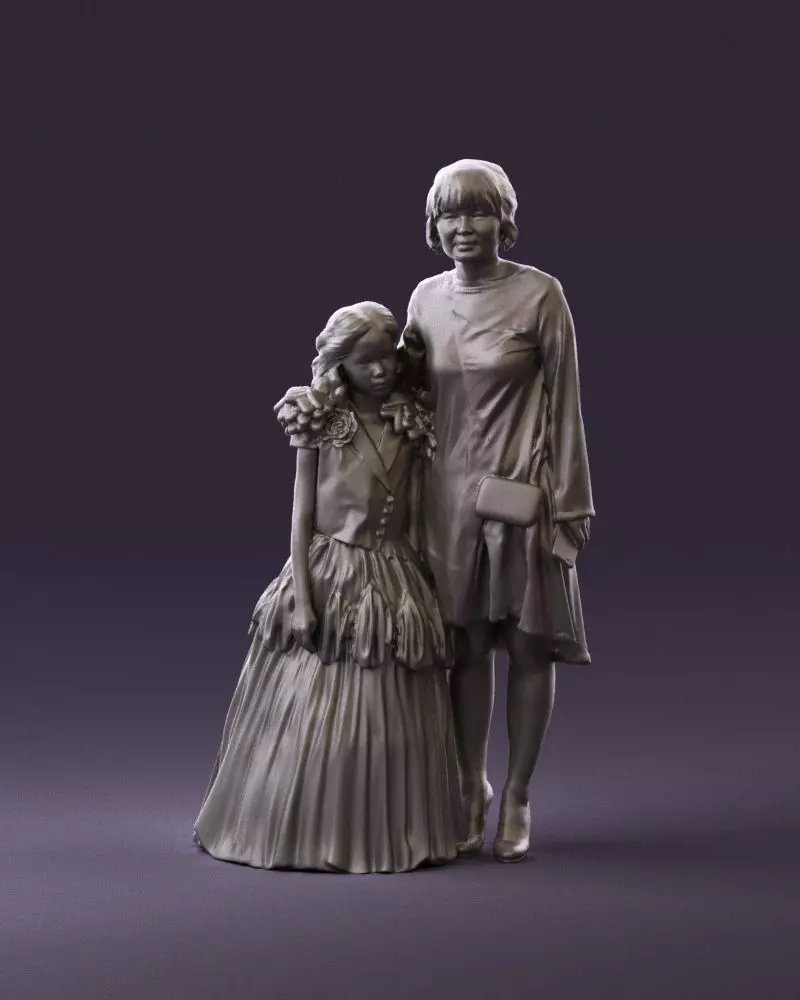 000990 Asian woman in blue girl in white dres3D Print Ready 3D print model_0