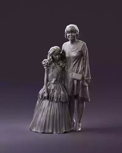 000990 Asian woman in blue  girl in white dres3D Print Ready