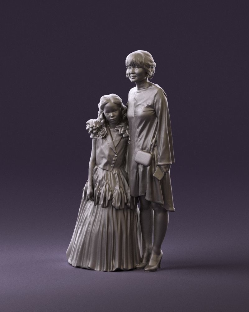000990 Asian woman in blue girl in white dres3D Print Ready 3D print model_10