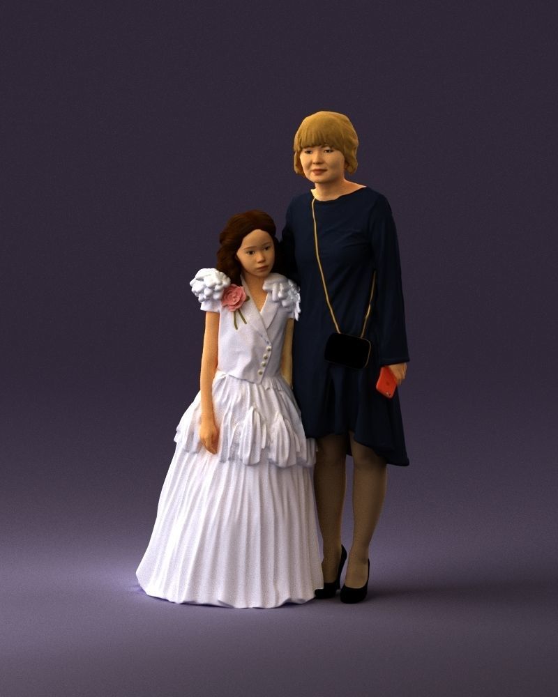 000990 Asian woman in blue girl in white dres3D Print Ready 3D print model_23