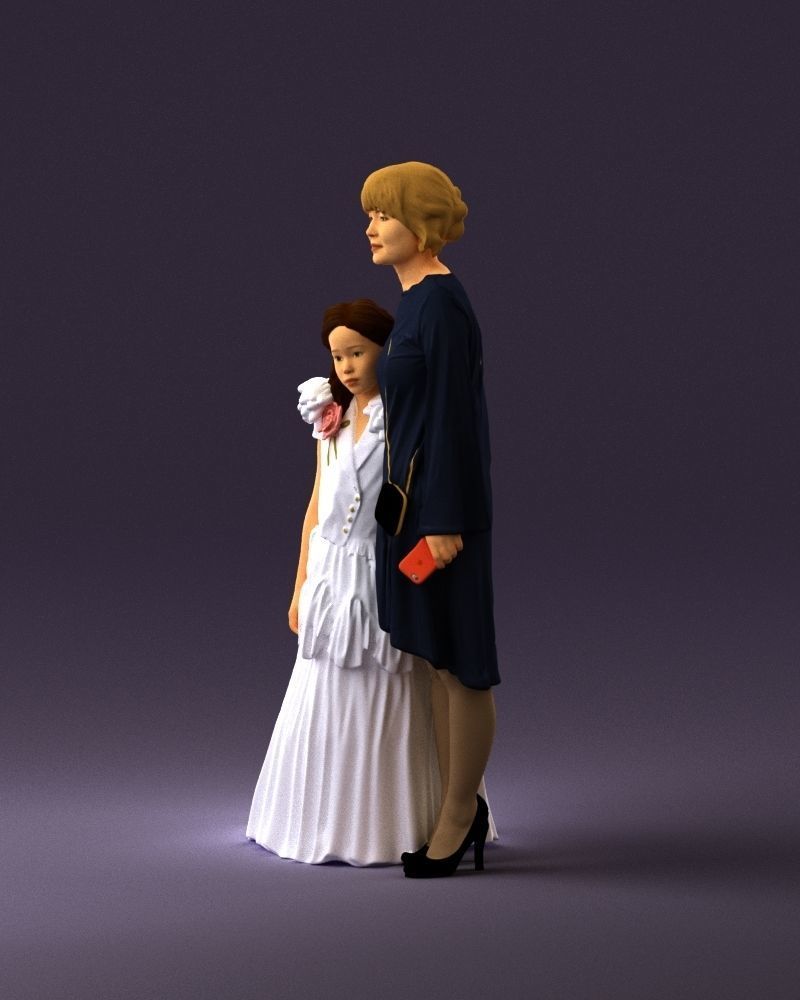 000990 Asian woman in blue girl in white dres3D Print Ready 3D print model_21