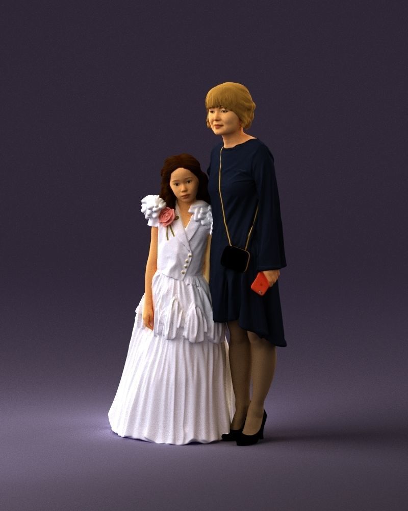 000990 Asian woman in blue girl in white dres3D Print Ready 3D print model_22