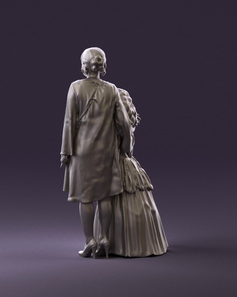 000990 Asian woman in blue girl in white dres3D Print Ready 3D print model_7