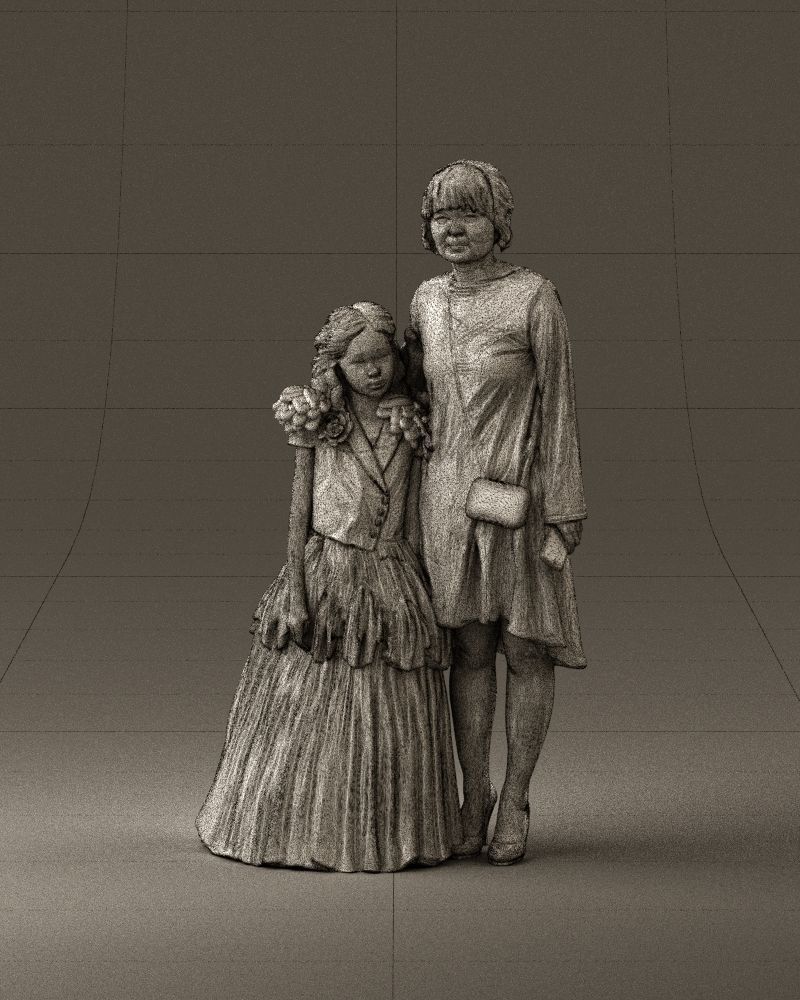 000990 Asian woman in blue girl in white dres3D Print Ready 3D print model_35